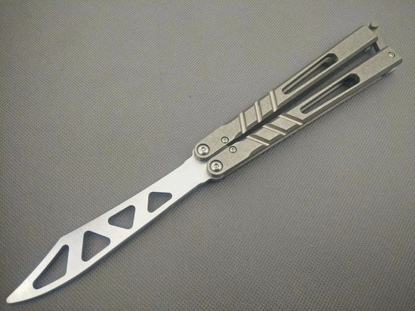 Balisong gris AB D2 canal mango de titanio entrenador de mariposa cuchillo de entrenamiento sistema de buje artesanías colección de artes marciales knvies