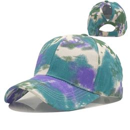 Gorras de bola 2021 Gorra de béisbol de cola de caballo Mujeres Tie Dye Cotton Trucker Caps Casual Summer Snapback Visor Hat G230209