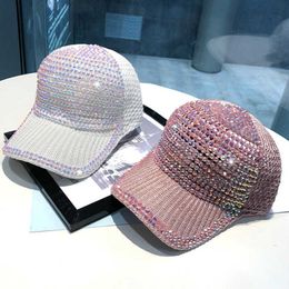 Kogelcaps 2022 Nieuwe dames honkbalhoed glanzende strass breien mesh cap vrouwelijke bling kristallen decoratie hoed mode meisjes ademende zon g230201
