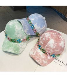 Gorras de béisbol 202207-2509093 dropshipping Cadena de diamantes de imitación de color personalizado tie-dye tela dama gorra de béisbol mujeres ocio viseras sombrero G230209
