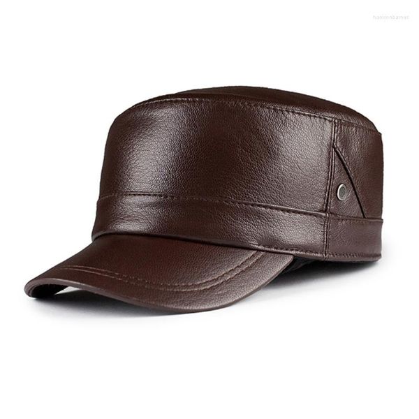 Ball Caps 2023 Véritable casquette en cuir masculin de l'armée plate Chapeau militaire élégant Baseball British Vintage Cow Hide