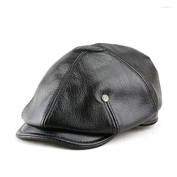 Casquettes de balle 2023 véritable cuir véritable béret pour hommes Boina Mujer avant chapeau britannique Chapeau Femme Hiver peintre hiver Bere