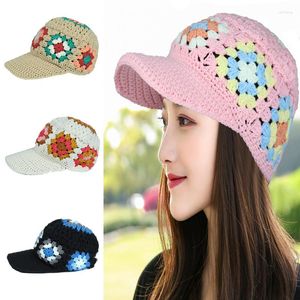 Tapas de pelota 2023 Handmade Hook Flower Hollow Out Hathited Baseball Gap Baseball Women's Women en otoño Invierno lindo soldar sold