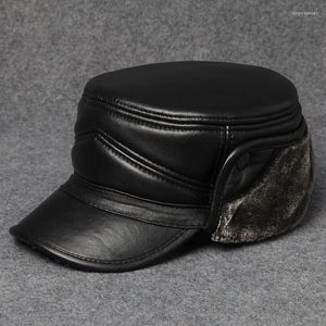 Capes à billes 2023 hommes Colorations en cuir authentique Baseball Furball épaissisère plus chaud chapeaux plats masculins réels vache Gorras B-7227