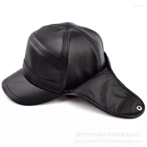 Casquettes de baseball 2023 hommes hiver véritable cuir de mouton extérieur chaud chapeau de fourrure Lei Feng cache-oreilles vache-37