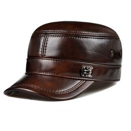 Casquettes de balle 2023 hommes printemps hiver cuir véritable noir marron plat baseball mâle 52 cm taille personnalisée extérieur golf ha 230822