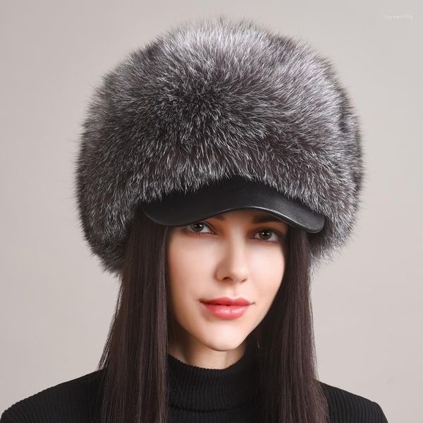 Casquettes de balle 2023 naturel fourrure bonnets femmes hiver chaud moelleux populaire russie Style femme casquette ronde mode vrais chapeaux