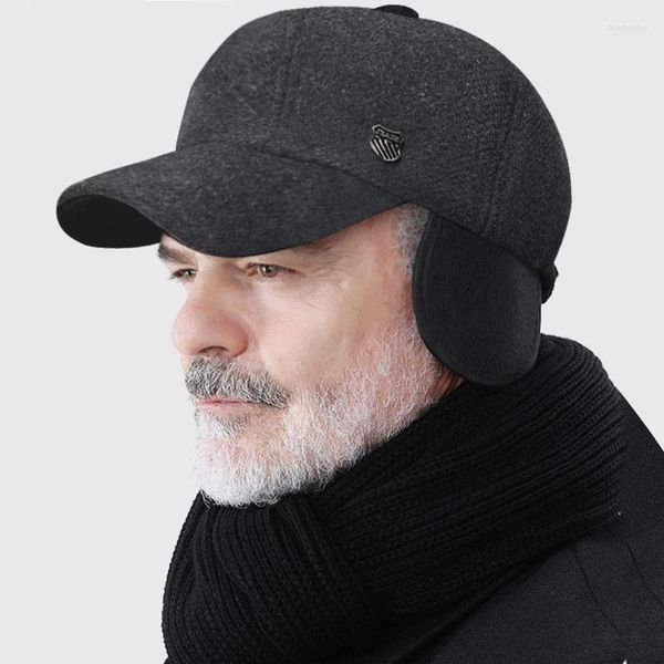 Gorras de béisbol 2023 de invierno de felpa gruesa protección para los oídos béisbol para hombres al aire libre frío cálido papá sombrero ajustable con orejeras diseño L20