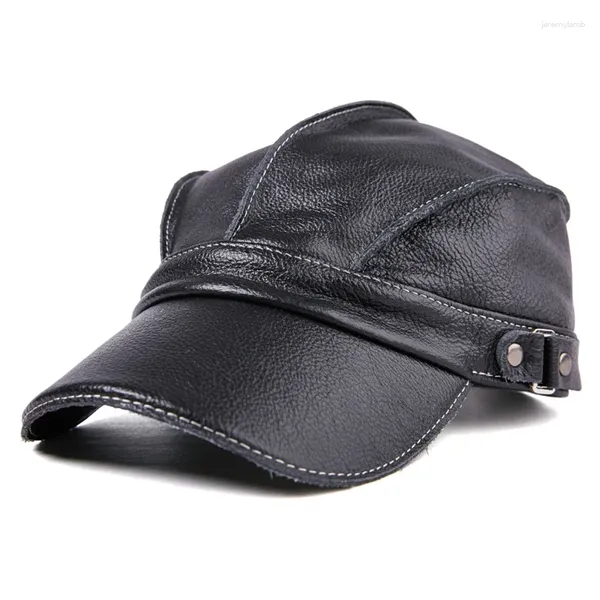 Casquettes de balle 2023 Hiver Printemps Hommes Femmes Véritable Cuir Baseball Casual Cowhide Ceinture Oreille Chaud 55-60 Réglable Sprot Flight Chapeaux