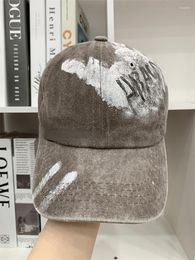 Bal Caps 2023 Vrouwen Hoed Doen Oude Tonen Gezicht Kleine Grote Kop Rond Baseball Cap Soft Top Spray verf Schilderen Brief Eend