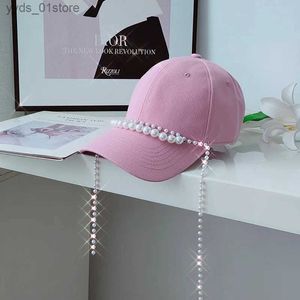 Gorras de bola 202309-2508910 ins chic cadena de perlas gracia tela de algodón rosa ocio moda la gorra de béisbol mujeres viseras c l240314