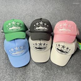 Ball Caps 2024 Aangekomen ster Borduurde heren honkbal cap mesh trucker hoed zomer snapback retro mannelijke strandhoofdtooi