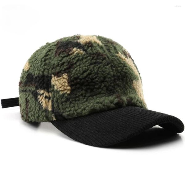 Casquettes de balle 2024 Marque Vert Marron Peluche Velours Chapeau Pour Hommes Camouflage Hiver Baseball Chaud Coupe-Vent Femmes Chapeaux De Camionneur Os