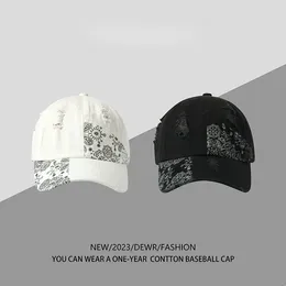 Caps à balle 2024 Fleur de noix de cajou déchiré Retro Baseball Cap et femmes Summer Soft Top Couple Street Trend Ajustement Hip Hop Hat Casquette