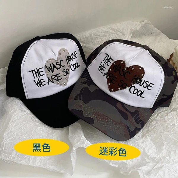 Ball Caps 2024 Early Spring Love Rivet Color Matching Sticker Baseball Hat Street Camouflage Wide Brim Letter Broidery Hip-Hop Cap