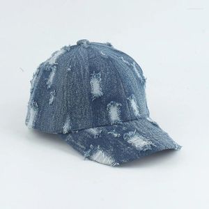 Ball Caps 2024 Mode Gewassen Denim Baseball Cap Kinderen Zomer Zon Bescherming Baby Hoed Jongens Meisjes Snapback Hip Hop met Gaten