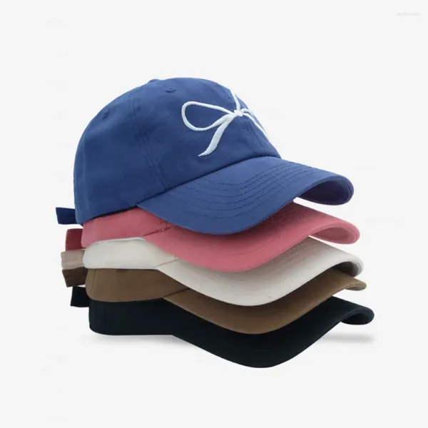 Gorras de bola 2024 Coreano Pink Bow Bordado Gorra de béisbol Primavera y verano Protección solar Versátil Lindo Dulce Hermosa Mujer Sombreros