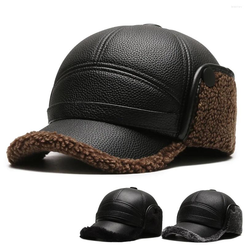 Шариковые кепки 2024, шапка из искусственной кожи для среднего и пожилого возраста, мужская зимняя шапка для папы, дедушки, термостойкая толстая теплая кожаная защитная кепка для ушей для стариков