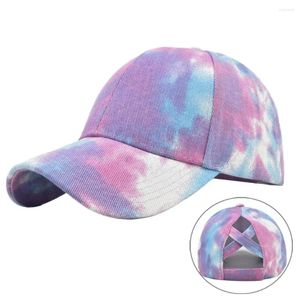 Tapas de pelota 2024 Summer Women Baseball Baseball Fashion Tie-Dye Snapback Hat Vintage Washed Unisex Hip Shop Casquette