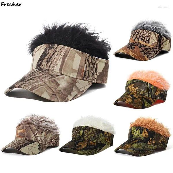 Casquettes de boule 2024 unisexe faux cheveux casquette toupet chapeau de soleil visières hommes femmes Golf Party Club Cowboy bonnets poils hérissés perruque de mode