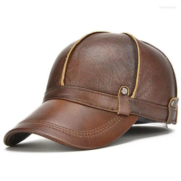 Casquettes de balle 2024 hiver roman hommes en cuir véritable chapeau de vachette baseball snapback chapeaux garder au chaud casquette taille réglable marques