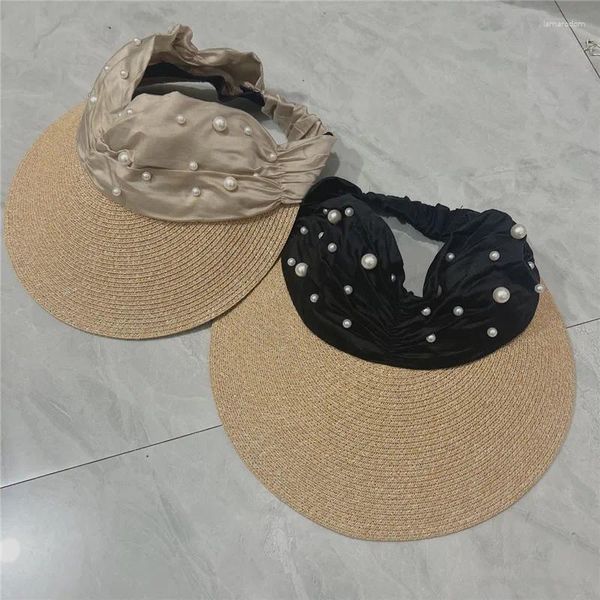 Gorras de bola 202404-2509180 Chic Drop Summer Sombrilla Satin Fold Pearl Sin Lady Baseball Hat Mujeres Ocio Visores Cap