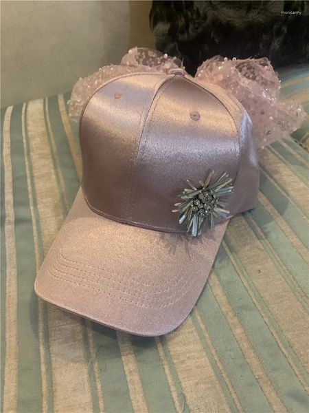 Ball Caps 202404-Shi Chic Ins Designer Sequin Bowknot Himestones Sun Flower Pink Lady Baseball Hat Women Women Leisure Visors Cap