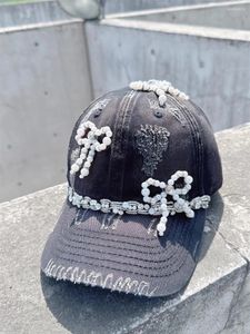 Ball Caps 202404-shi Ins Chic Fashion Original Coton Coton Perle Perle Bowknot Lady Shade Baseball Hat Femme Visors de loisirs CAP