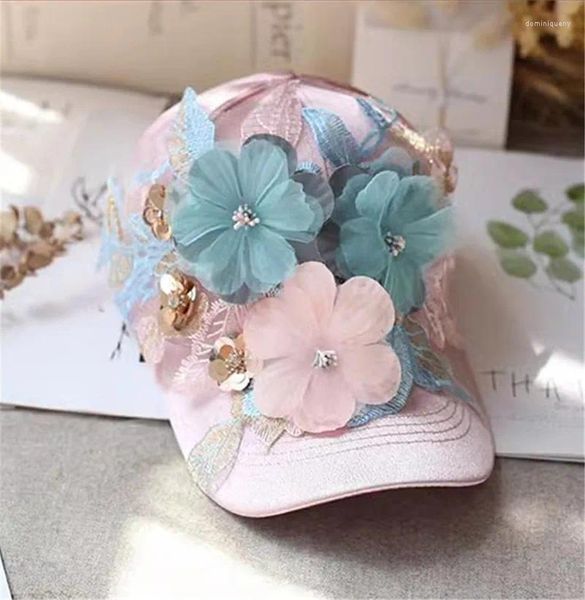 Gorras de bola 202412-shi Ins Chic Designer Satin Gloss Hermosas flores de encaje Chica joven Street Lady Sombrero de béisbol Mujeres Ocio Visores Cap