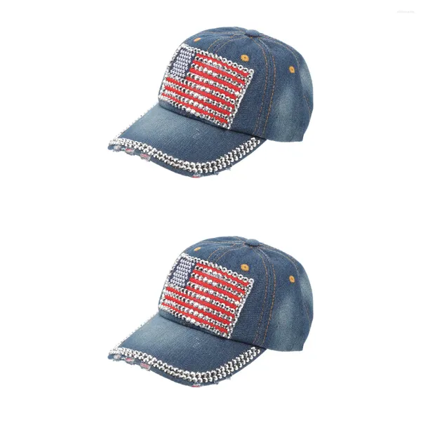 Gorras de bola 2 unids bandera americana gorra de béisbol EE. UU. Peaked Fashion Denim para mujeres hombres