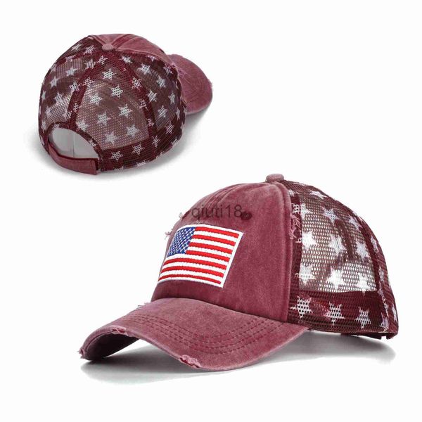 Casquettes de balle 4 couleurs en détresse drapeau américain étoile casquette de baseball denim casquette de baseball femmes jeans drapeau américain chapeau x0927