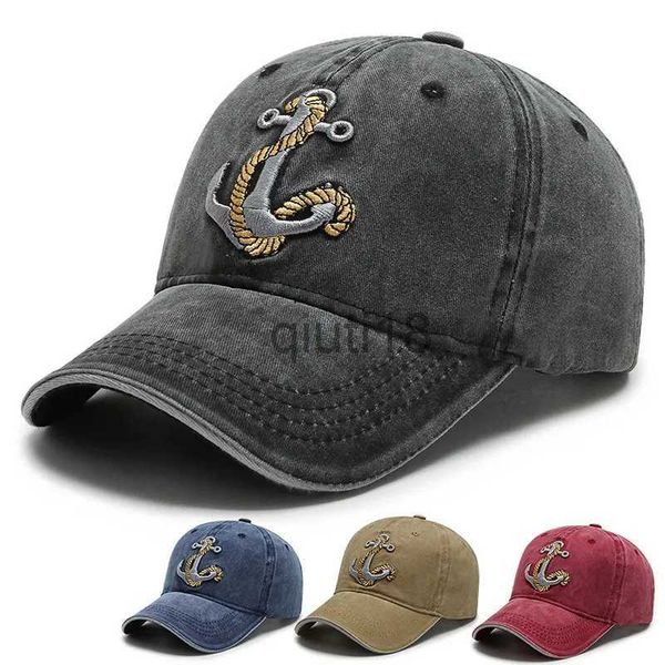 Gorras de bola 4 colores bordado ancla de barco vintage lavado algodón gorra de béisbol hombres mujeres al aire libre x0928