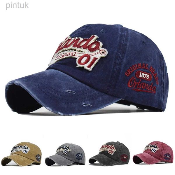 Gorras de bola 5 colores bordado Orlando Vintage lavado algodón gorra de béisbol hombres mujeres al aire libre 24327