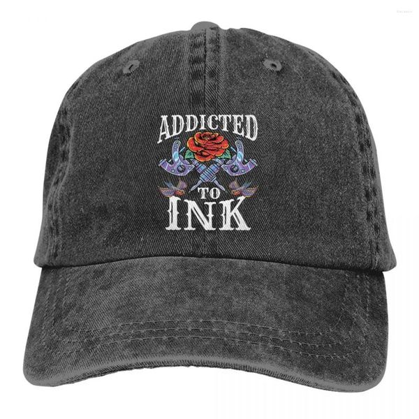 Gorras de béisbol adicto a la tinta, accesorios para amantes del artista del tatuaje, sombrero de algodón desgastado Retro, tatuador tatuado con tinta de béisbol