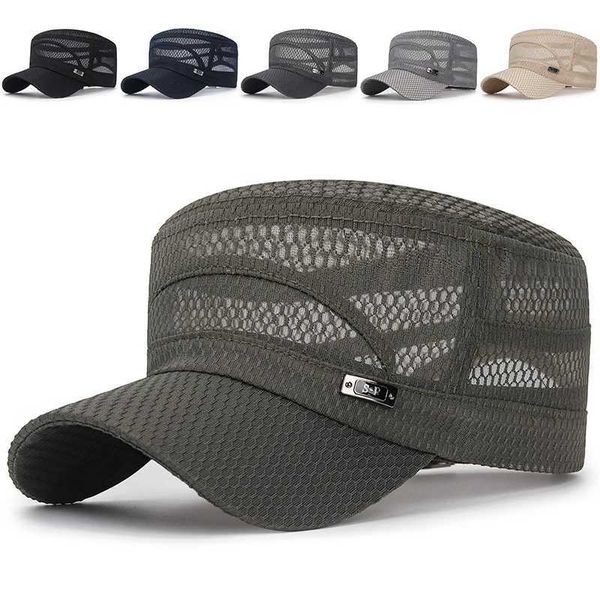 Ball Caps Ajustement Classic Mesh Flat Top Hat Retro Army Academy Student Style Outdoor Travel Leisure Military Sun Q240403