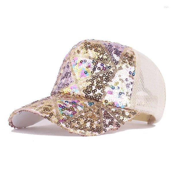 Gorras de bola Ajustable Glitter Mesh Trucker Gorra de béisbol Lentejuelas Bordado Sombreros para mujeres y adolescentes Snapback