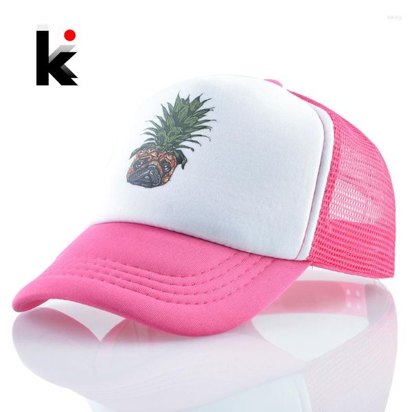 Gorras de béisbol de malla ajustable para niños, gorras Snapback de piña con estampado bonito, gorra de verano para niños, gorra de verano para niñas, visera transpirable para exteriores