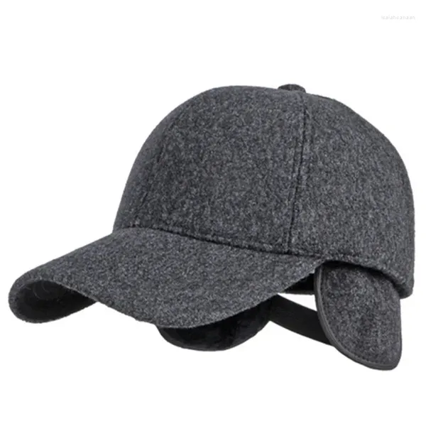 Casquettes de balle taille réglable hiver hommes chaud cache-oreilles Chapeau thermique Baseball os casquette Snapback Chapeau Chaud décontracté noir sport