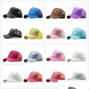 Ball Caps Verstelbare Unisex Hoed Paardenstaart Honkbal Meisjes Softbal Hoeden Back Hole Pony Tail Glitter Mesh Girl Sunshine Cap Ademend Dhnn5