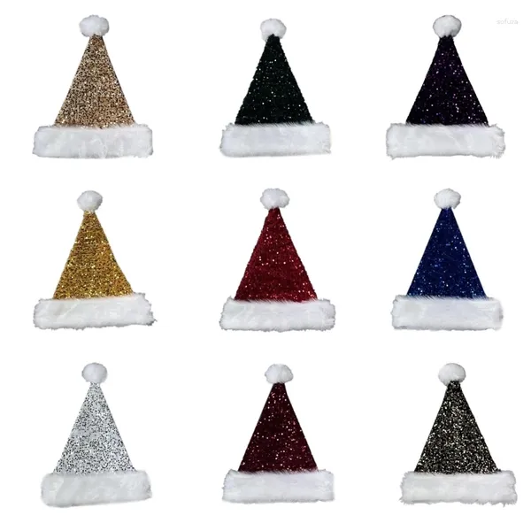 Casquettes de boule adulte Santa Hat paillettes épaissir peluche pour vacances symbole de l'année de noël
