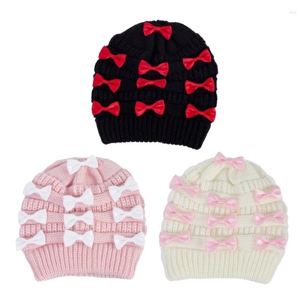 Casquettes de balle Adultes Adolescents Bowknot Décor Bonnet tricoté Chapeau d'hiver Ski Coupe-vent