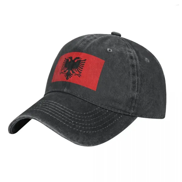 Gorras de bola Bandera albanesa Gorra de béisbol lavada Diseño rojo Diseño elegante Sombrero de camionero Verano Hombres Mujeres Al aire libre Impreso Snapback