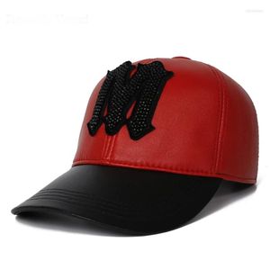 Ball Caps American Top Pearl Rivet Shiny Word echte lederen honkbal mannen vrouwen rode hipsters hiphop cap mannelijke hockey snapback hoeden