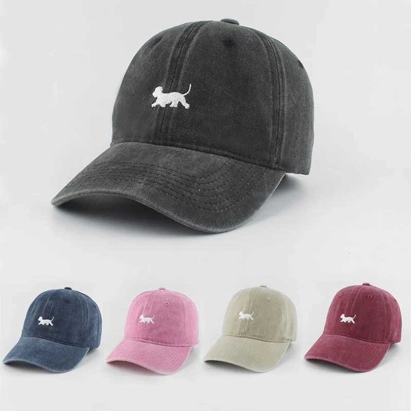 Ball Caps Animal Dog Brodemery Caps de baseball mignons pour femmes hommes lavés coton Snapback Ajustement Hip Hop Capupilleur Soleil Soleil CHATS Y240507