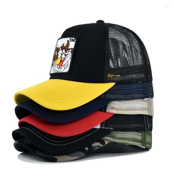 Gorras de bola Anime Cartoon Gorra de béisbol Hombres Mujeres Sombrero de malla TAZ Bordado Snapback Sombreros Verano Algodón Transpirable Trucker Drop