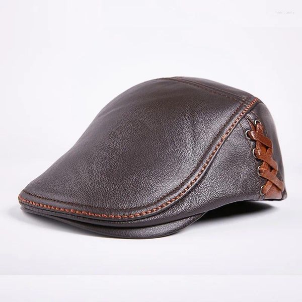 Casquettes de boule Arrivée Cowhide Hommes Casquette Adulte En Cuir Véritable Chapeau Chaud Jeune D'âge Moyen Unique En Gros B-7874