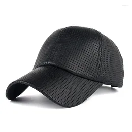 Capes à balle en cuir artificiel PU matériau couleur avec des trous de ventilation hommes Mesh d'été baseball chapeau Snapback pour femmes papa bq093