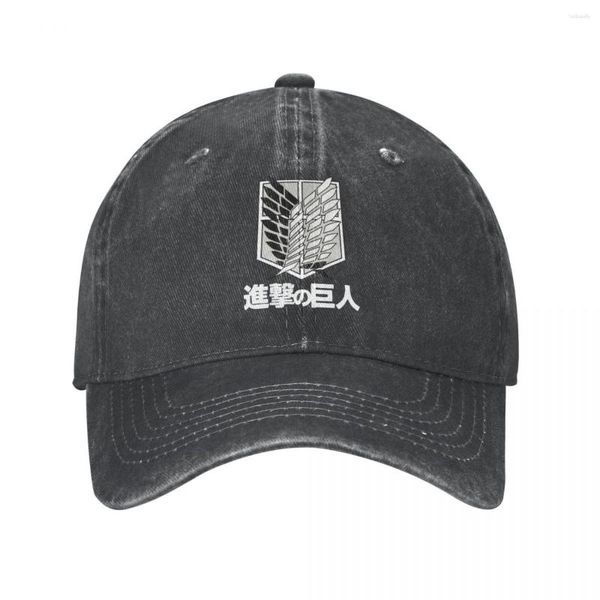 Ataque de bolas de pelota contra la mezclilla angustiada de béisbol de titán shingeki no kyojin anime snapback actividades unisex ajustables ajustables