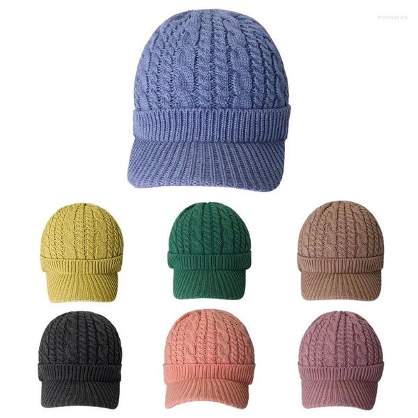 Casquettes de boule automne et hiver chapeau en tricot à bord incurvé bonnet chaud Vintage protection des oreilles courtes couleur unie pour femmes froides