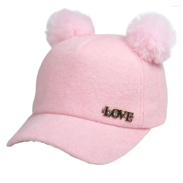 Gorras de bola Otoño Primavera 2-8 años Niños Pom Gorra de béisbol con palabras de diamantes de imitación Amor Chicas Niños Estilo lindo Rosa Gris Negro